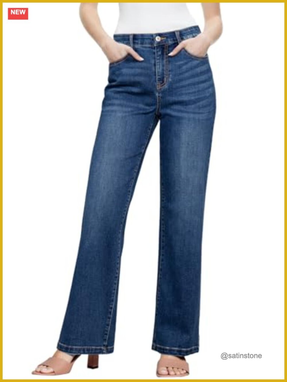 High Waisted Wide Leg Jeans with Tummy Control Elastic Waist
